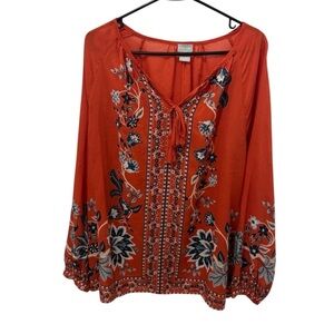 Chico’s Embellished Blooms Boho Blouse Size Large